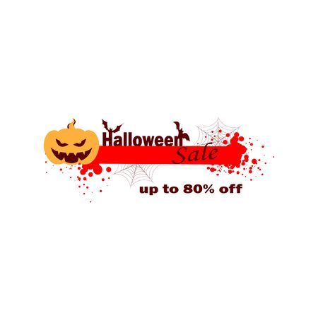 Stylish vector Halloween sale clearance layout. Scary Halloween pumpkin, bats and cobwebs - scary big discounts up to 80%. Online shopping - banner for web siteのイラスト素材