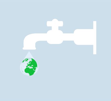 World Water Day vector illustration, silhouette of a faucet with a drop of water and the globeのイラスト素材