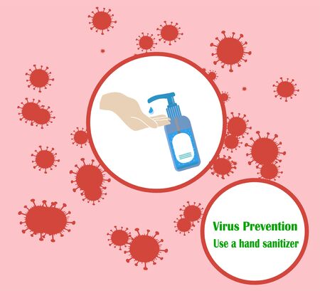 Vector illustration of hand sanitizer, prevention from coronavirus. Antibacterial hand gel against germs and viruses. Hand Hygiene, Healthのイラスト素材