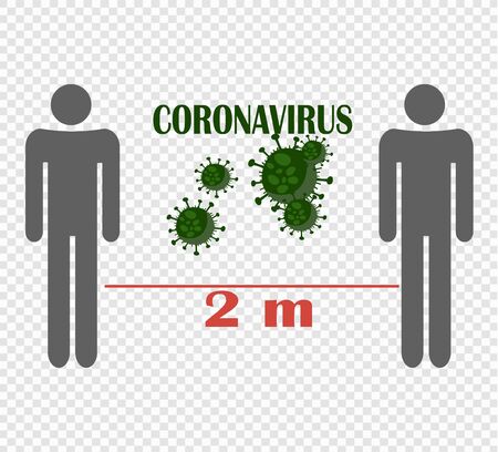 Two meter social distance during the coronavirus pandemic - vector flat icon ina transparent backgroundのイラスト素材