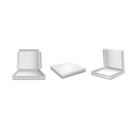 Three vector template of cardboard boxes for pizza in different projections isolatedのイラスト素材