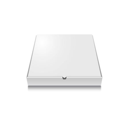 Pizza box vector mock up. Closed white cardboard pizza box, pizza delivery. Box top view close-up isolatedのイラスト素材