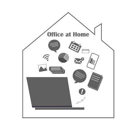Remote work from anywhere in the world, online work at home. Self isolation, work freelance - flat vector illustration close-up isolatedのイラスト素材