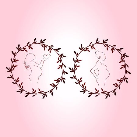 Collection of vector illustrations of pregnancy and childbirth, two silhouettes of pregnant womenのイラスト素材