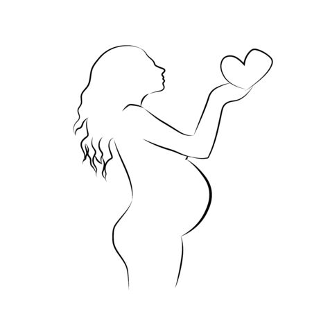 Silhouette of a beautiful pregnant girl - pregnancy and childbirth, health of mom and babyのイラスト素材