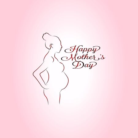 Vector illustration of a pregnant girl siduet - pregnancy and motherhood. Beautiful card for happy mothers day - gradient designのイラスト素材