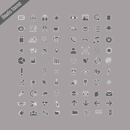 Basic icon sets for business, travel, medicine, commerce, education, ecology, social media, web and automobile. Simplus series.のイラスト素材