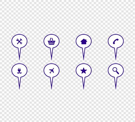 A large collection of card pins on a transparent background. Search and drawing up a route, locationのイラスト素材