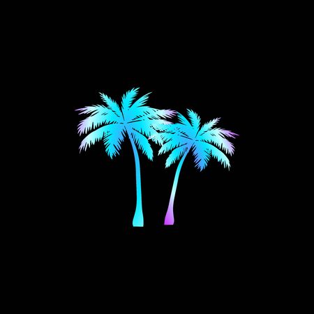 A bent palm tree width coconuts isolated on white. Coconuts on the ground. Summer team.のイラスト素材