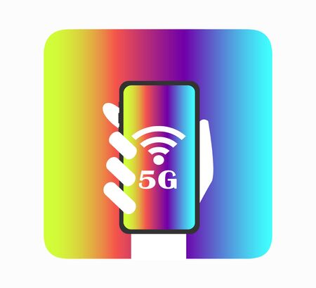 hand with smartphone high speed internet. 5G Vector Icon. 5th Generation Wireless Internet Network Connection Informationのイラスト素材