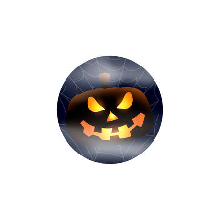 Scary glowing pumpkin jack on foggy background isolated. Happy Halloween.の写真素材
