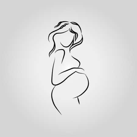 Silhouette of the pregnant woman on a gray gradient backgroundのイラスト素材