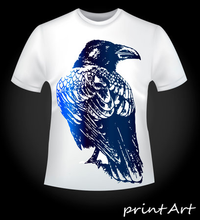 Bird of a raven on a T-shirtのイラスト素材