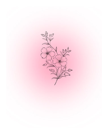 Flowers Periwinkle. Hand drawing. Outline. On a white background. Beautiful sketch of a tattoo - a delicate twig with flowers. botany design elementの写真素材