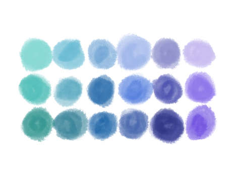 Color trendy Very Peri. Color of the year 2022. Watercolor Dots. Graphic Hand Paint Drops on Paper. Art Rounds Elements. AcrylicIsolated Spots Texture. Teal Shapes. Brush Stroke Splash.の写真素材