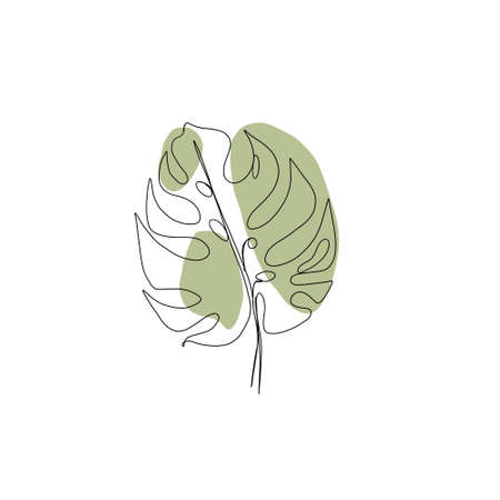 Minimalistic line drawing. leaf line art. Botanical drawing illustration by hand. beautiful idea for a postcard, a postcard. for home decor such as posters, wall art. Botanical Contour Drawingの写真素材
