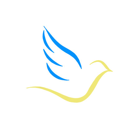 dove of peace - pray for Ukraine. yellow-blue flag of Ukraine. the concept of peace in Ukraine.の写真素材