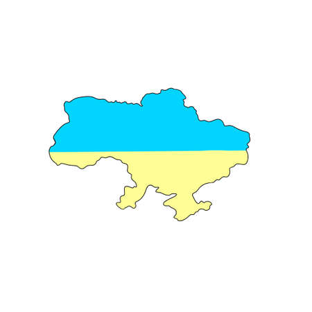 Ukrainian yellow-blue flag - map of Ukraine. stop war in Ukraine. national slogan of Ukraine: good evening, we are from Ukraineの写真素材