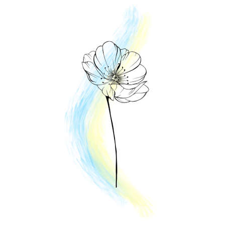 Floral botanical field watercolor yellow-blue paint - the national flag of ukraine. hand drawn wild flower idea for flower tattoo, for background, texture, wrapper pattern, frame or borderの写真素材