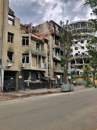 23.06.2022 Ukraine, Kharkov. war in Ukraine. Broken house from a rocket attack. Lets pray for Ukraine, Stop the war in Ukraineのeditorial素材