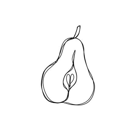Pear fruit in continuous line art drawing style. Minimalist black line sketch on white background.の写真素材