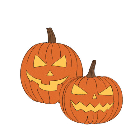 Set pumpkin on white background. Orange pumpkin with smile for your design for the holiday Halloween.の写真素材