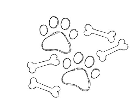 Dog footprints and a heart with a dog bone. Love for a pet. dog paw. Paw doodle illustrationの写真素材