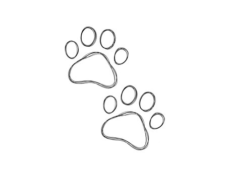 Dog footprints line art print. Love for a pet. Paw doodle illustrationの写真素材