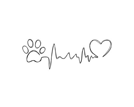 line art illustration pet care, dog footprint. Dog paw tattoo idea, dog footprintの写真素材