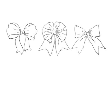 Set of graphical decorative bows. Line art design holiday bows tattoo ideaの写真素材