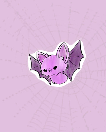 Cute bat sticker. Graphic elements for website, stickers and emoji for social networks. Icons for children, mystical characters. Horror, fear, celebration, Halloween. Cartoon flatの写真素材
