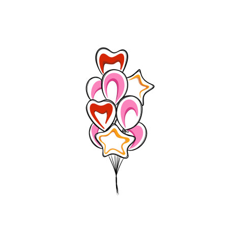 Bunch of colored balloons for birthday party, freehand templateの写真素材