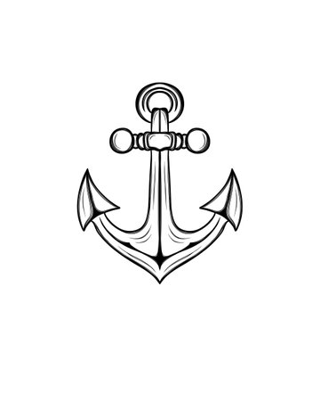 Sea anchor - beautiful anchor silhouette isolated on white backgroundの写真素材