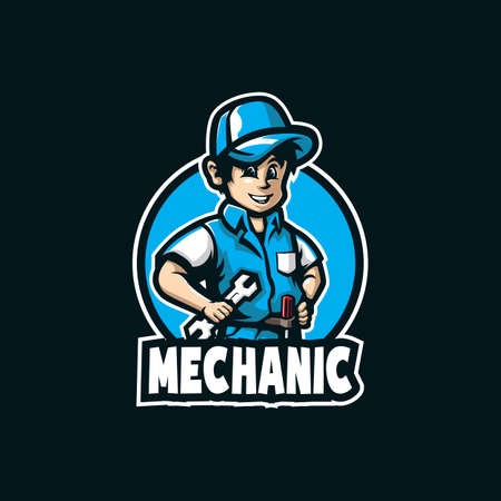 mechanic mascot logo design vector with modern illustration concept style for badge, emblem and t shirt printing. smart mechanic illustration.のイラスト素材