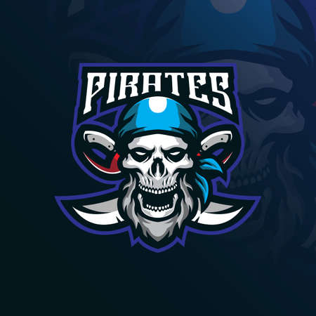 pirates mascot design vector with modern illustration concept style for badge, emblem and t shirt printing. skull pirates illustration for sport team.のイラスト素材