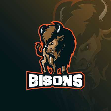 bison mascot design vector with modern illustration concept style for badge, emblem and t shirt printing. angry bison illustration.のイラスト素材