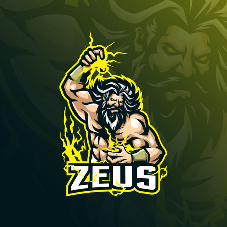 zeus mascot design with modern illustration concept style for badge, emblem and tshirt printing. angry zeus illustration for sport and esport team.のイラスト素材