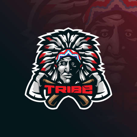 tribe mascot with modern illustration concept style for badge, emblem and tshirt printing. angry tribe illustration for sport team.のイラスト素材