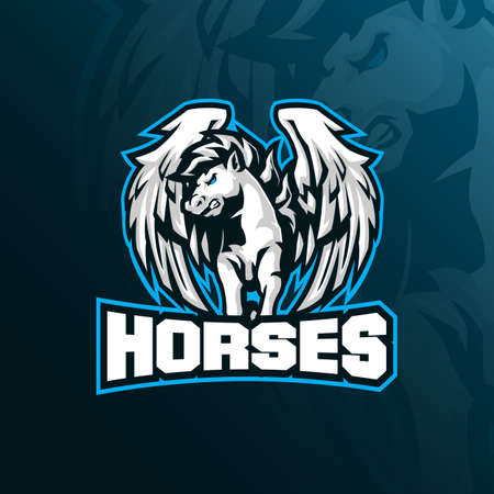 horse mascot design with modern illustration concept style for badge, emblem and t shirt printing. horse illustration with wings.のイラスト素材
