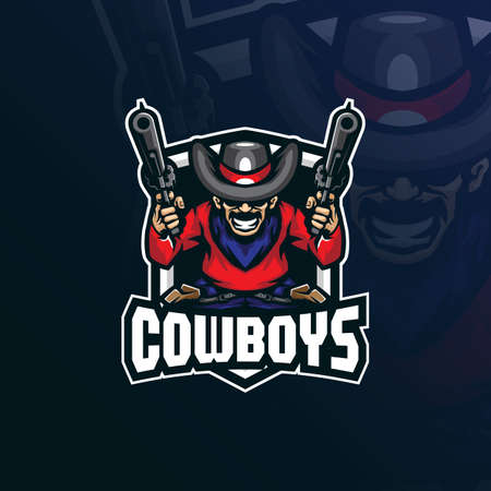 cowboy mascot design with modern illustration concept style for badge, emblem and t shirt printing. sheriff cowboy illustration for sport and esport team.のイラスト素材