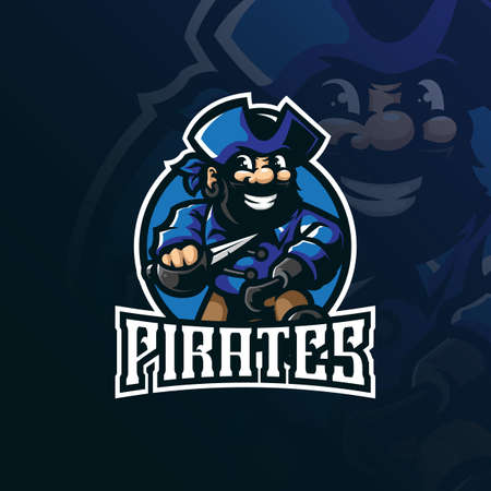 pirates mascot design with modern illustration concept style for badge, emblem and t-shirt printing. smart pirates illustration.のイラスト素材