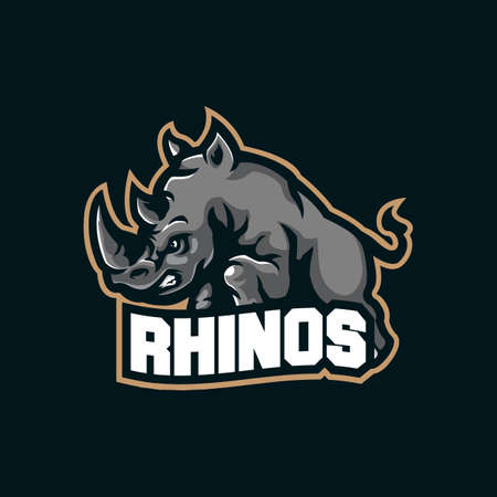 Rhino mascot logo design vector with modern illustration concept style for badge, emblem and tshirt printing. Rhino illustration for sport team.のイラスト素材
