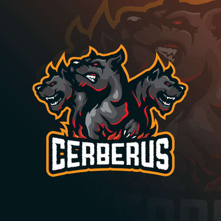 Cerberus mascot logo design vector with modern illustration concept style for badge, emblem and tshirt printing. Angry cerberus illustration.のイラスト素材