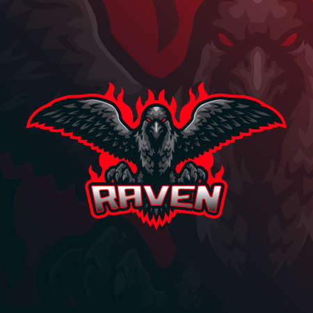 Raven mascot logo design vector with modern illustration concept style for badge, emblem and t shirt printing. Angry raven illustration for sport team.のイラスト素材