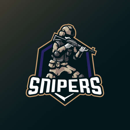Sniper mascot logo design vector with modern illustration concept style for badge, emblem and tshirt printing. Sniper illustration for sport and esport team.のイラスト素材