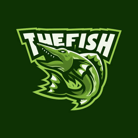 Fish mascot logo design vector with modern illustration concept style for badge, emblem and t shirt printing. Monster fish illustration for sport and esport team.のイラスト素材