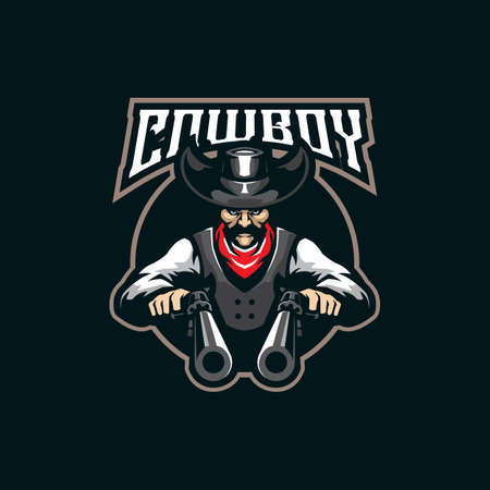 Cowboy mascot design vector with modern illustration concept style for badge, emblem and t shirt printing. Cowboy illustration with guns in hand.のイラスト素材