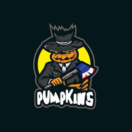 Pumpkins mascot logo design vector with modern illustration concept style for badge, emblem and t shirt printing. Angry pumpkins illustration.のイラスト素材