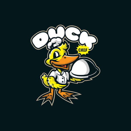 Duck mascot logo design vector with modern illustration concept style for badge, emblem and t shirt printing. Duck chef illustration.のイラスト素材