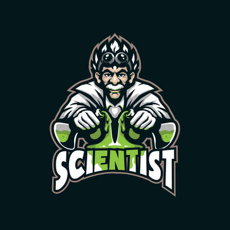 Scientist mascot logo design vector with modern illustration concept style for badge, emblem and t shirt printing. Smart scientist illustration.のイラスト素材